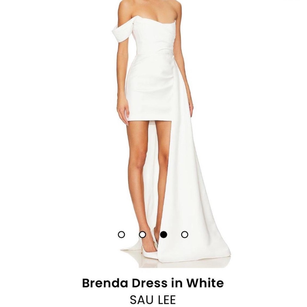 SAU LEE Brenda white mini dress with train
